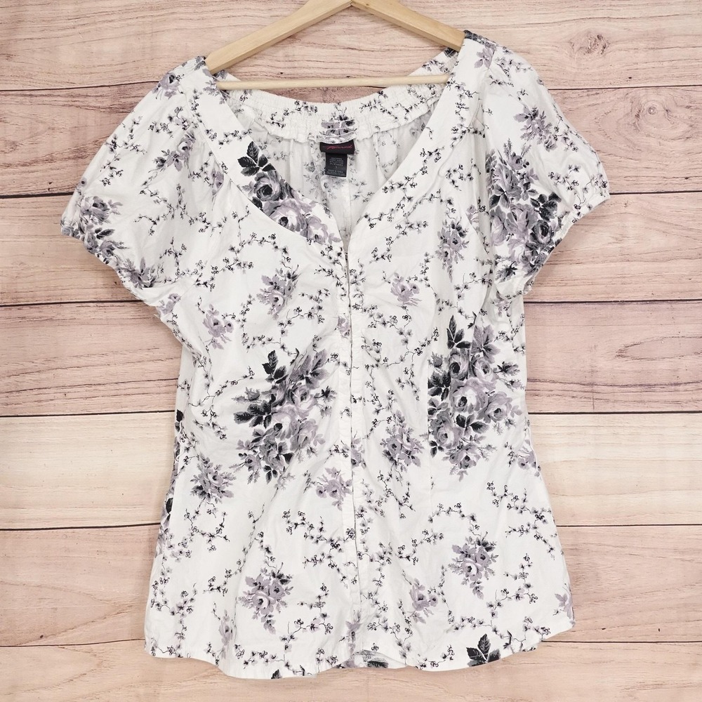 Torrid Blouse Womens 1 White Floral Scoop Neck Short Sleeve Tunic Stretch Top